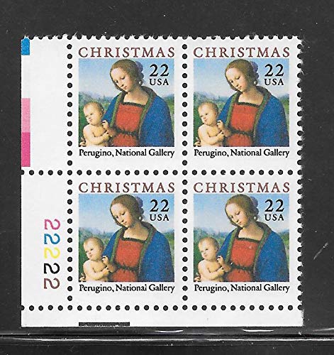 1986 Perugino Madonna & Child Plate Block of 4 Postage Stamps, Scott2244, MNH, OG
