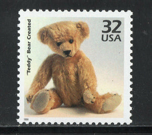 1998 Celebrate the 1900s "Teddy" Bear Single 33c Postage Stamp, Sc#3182k, MNH,OG