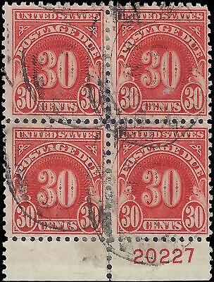 VEGAS - 1930 Postage Due 30c - Scott J75 - Used Plate Number Block - Perf 11