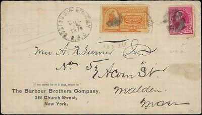 c1893 - Columbian Special Delivery Scott E3 on RPO Barbour Bros Ad Cover
