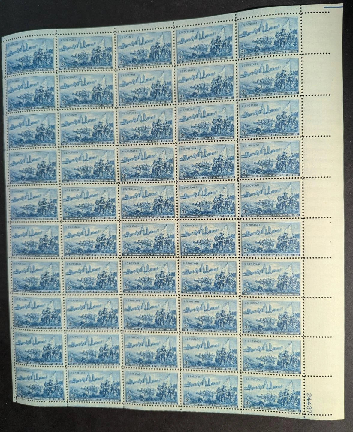 1951 USA Detroit 3c Sheet -Scott 1000 -MNH, Undisturbed OG - No Sig Flaws -2