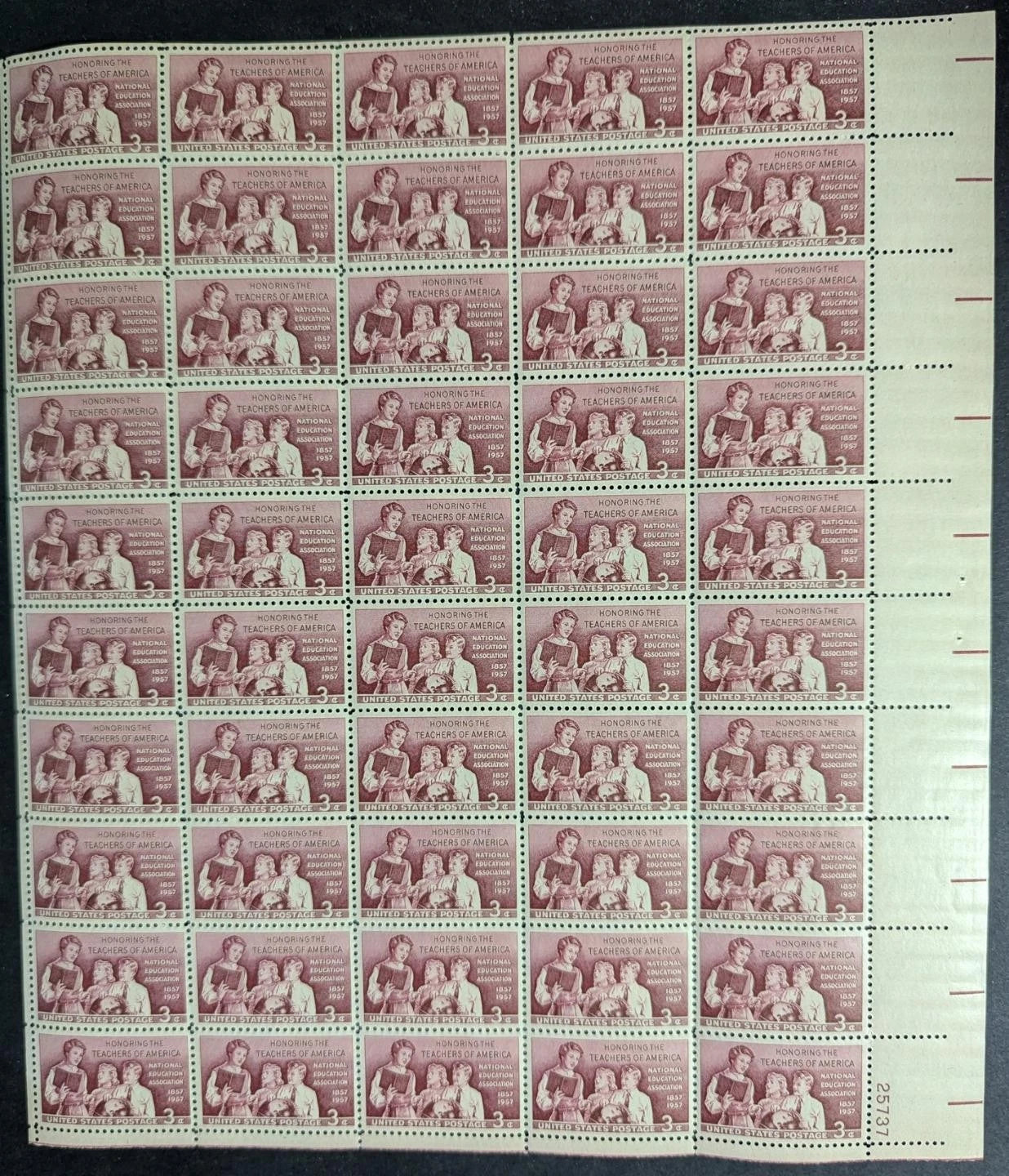 1957 USA 3c Teachers Sheet -Scott 1093 -MNH, Undisturbed OG -No Sig Flaws