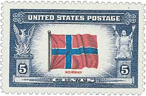 1943 WWII Overrun Country, Norway, Single 5c Stamp, Sc#911, MNH, OG