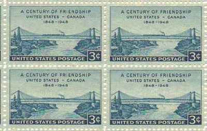 1948 Century of Friendship U.S. & Canada Block of 4 3c Stamps, Sc#961, MNH, OG