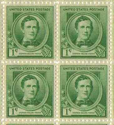 1940 Famous Americans Stephens Foster Composer Block of 4 Stamps, Scott879, MNH,OG