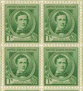 1940 Famous Americans Stephens Foster Composer Block of 4 Stamps, Sc#879, MNH,OG