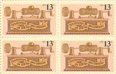 1977 Centennial of Sound Recording Block of 4 13c Postage Stamps, Scott1705, MNH