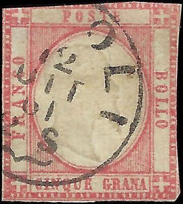 VEGAS - 1861 Two Sicilies, Italy 5s Stamp - Scott 23 - Used - FV206