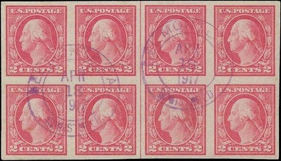 c1917 - USA - Scott 482 (No WM) Center Line Block of 8 Used - Scarce as Used