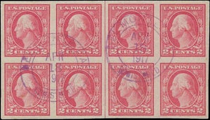 c1917 - USA - Sc# 482 (No WM) Center Line Block of 8 Used - Scarce as Used