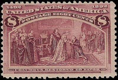 c1893 - Scott 236 8c Columbian Stamp MH, OG - Fresh!