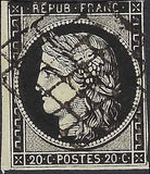 c1849 France 20c Used - Small Thin - Scott 3
