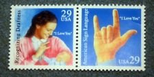 1993 Recognizing Deafness I Love You Block of 2 29c Stamps, Scott2783-2784, MNH,OG