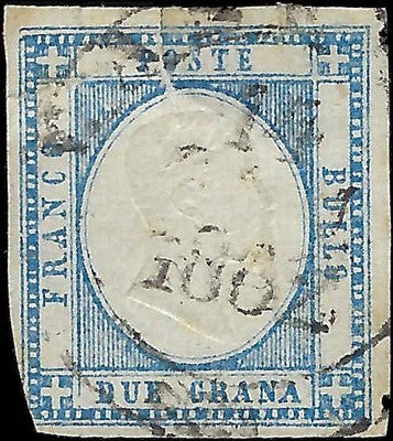 1861 Two Sicilies, Italy 2g Stamp - Scott 22 - 2 Tears Top