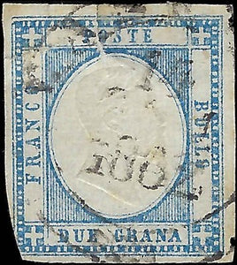 1861 Two Sicilies, Italy 2g Stamp - Sc# 22 - 2 Tears Top