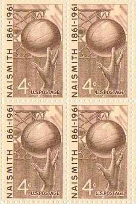 1961 Naismith Basketball Creator Block of 4 4c Stamps, Scott 1189, MNH, OG