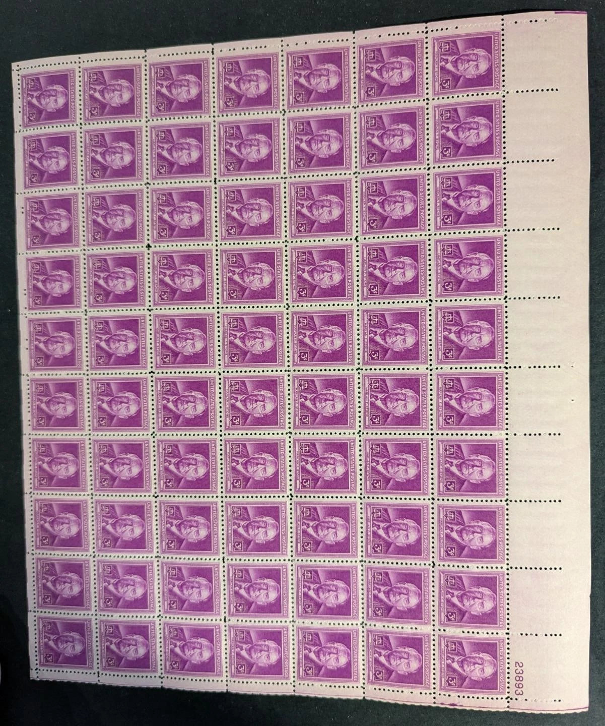 1948 USA Harlan Stone 3c Sheet -Scott 965 -MNH, Undisturbed OG - No Sig Flaws -2