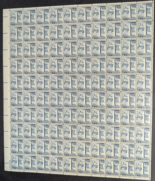 1954 USA Bunker Hill 2 1/2c Sheet -Scott 1034 -MNH, Undist OG - No Sig Flaws