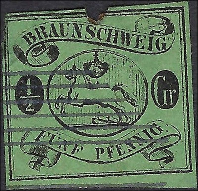 c1863 Brunswick, Germany 1/2gr - Scott 6 - Used - Edge Flaws - Cat= $240