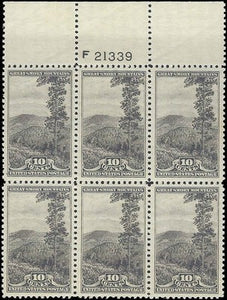 c1934 - #749 Smoky Mtns Plate Block of 6 - MLH, OG