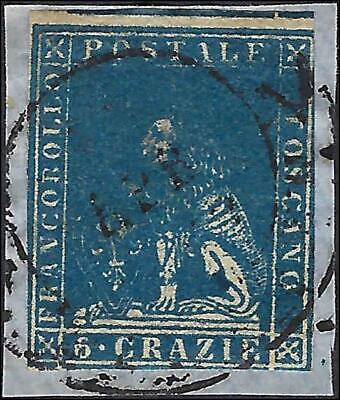 VEGAS - 1851-52 Tuscany Italy 6 Crazie Stamp - (Prob) Scott 7 On Paper