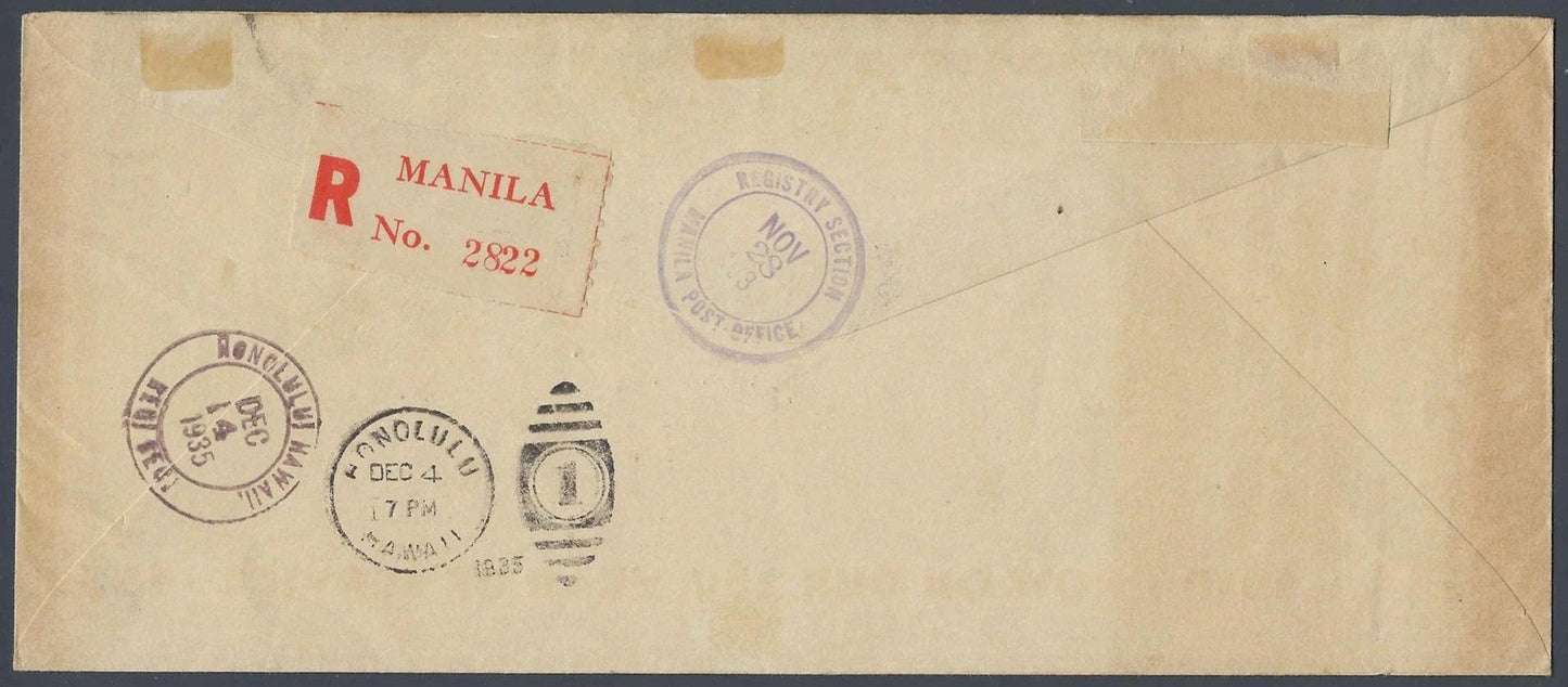 1935 Philippines FAM 14 First Flight Cover Manila Honolulu Pan Am Clipper