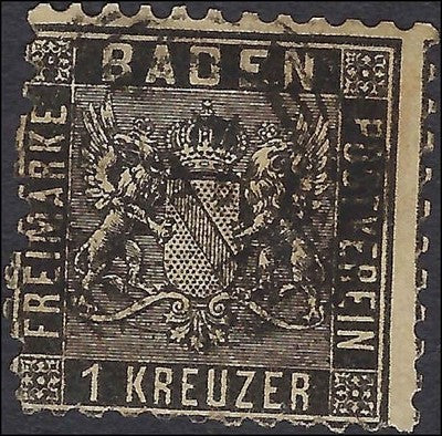 c1862 Baden, Germany 1kr - Scott 15 - Used - Cat= $87.50!