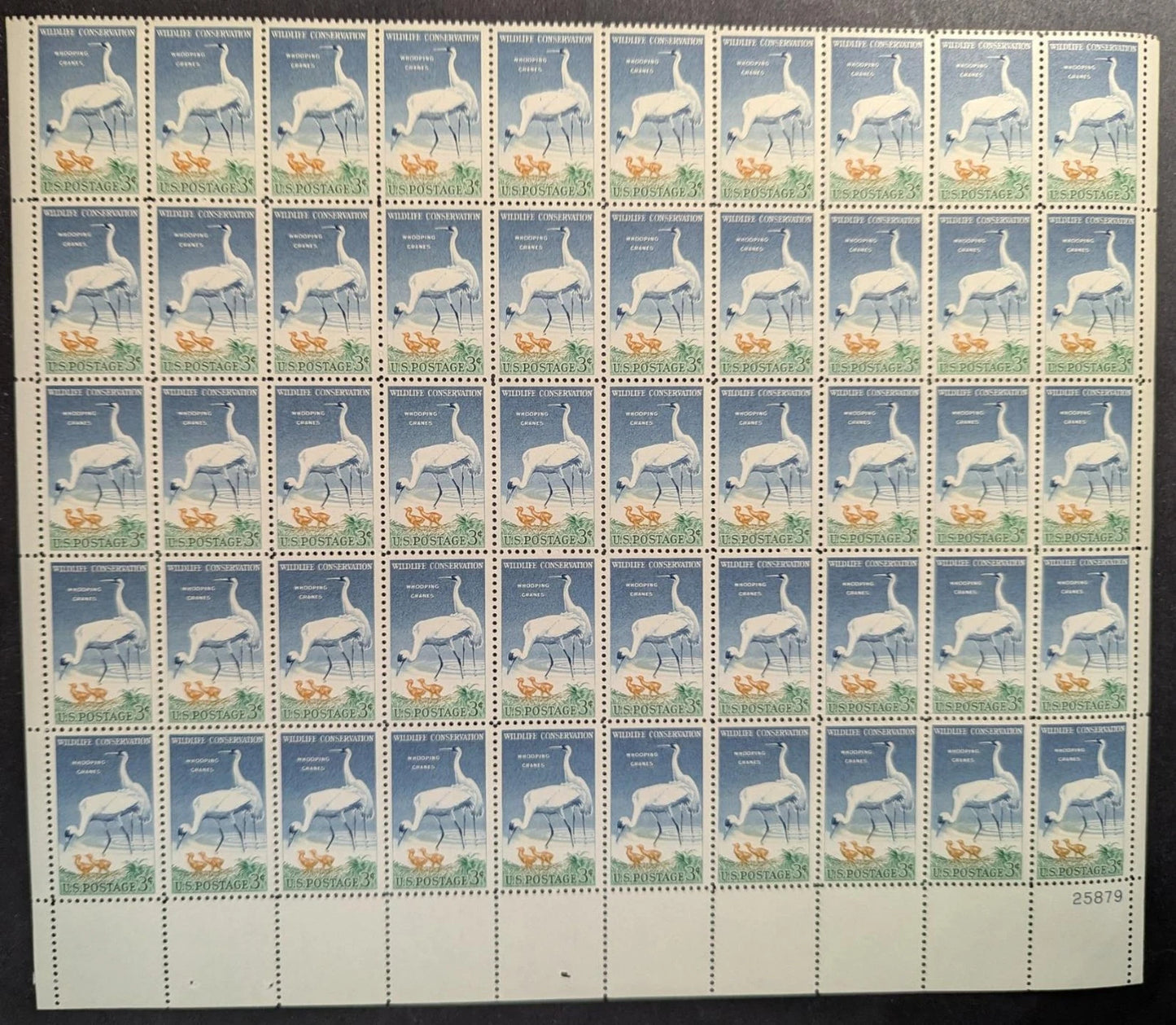 1957 USA 3c Whooping Crane Sheet -Scott 1098 -MNH, Undisturbed OG -No Sig Flaws