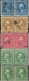 c1916-19 - Scott # 490x2,492, 495, 496 - Used Coil Pairs - No WM, Perf 10