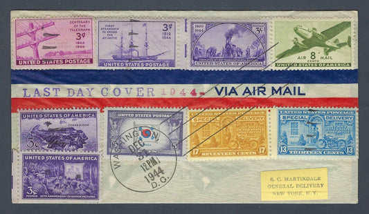 1944 Last Day of Year Multi-Franked Cover 8 Stamps Washington DC