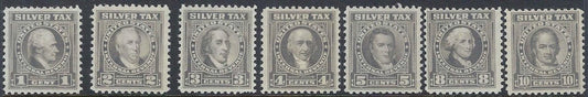 1944 USA Silver Tax Stamp Set - Scott RG108-RG114 - MNH, Undisturbed OG