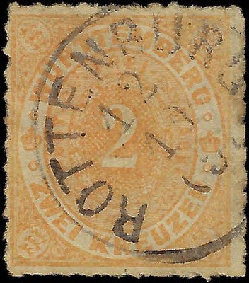 c1869 Wurttemberg 2kr - Scott 48 - Used - Nice Rottenburg Cancel - Cat= $140