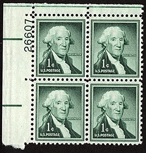1954 George Washington Plate Block of 4 1c Postage Stamps, Scott 1031, MNH, OG