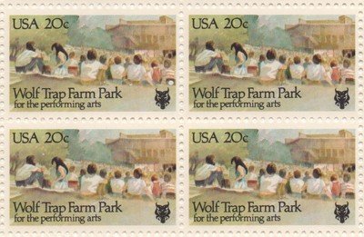 1982 Wolf Trap Farm Park Block of 4 20c Postage Stamps, Scott2018, MNH, OG