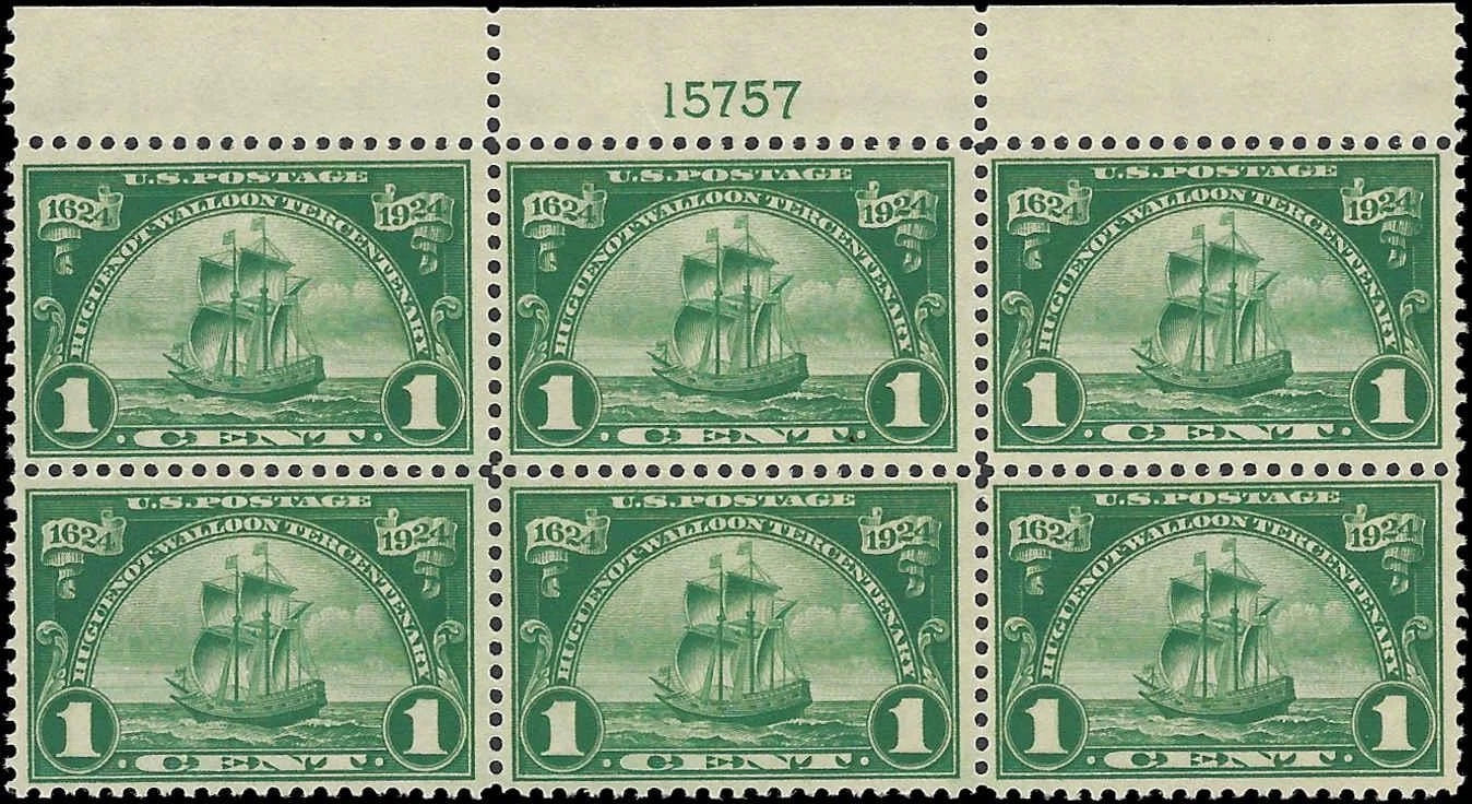 c1924 - Scott #614 Huguenot-Walloon Plate Block of 6 - MH, OG - Nice & Solid