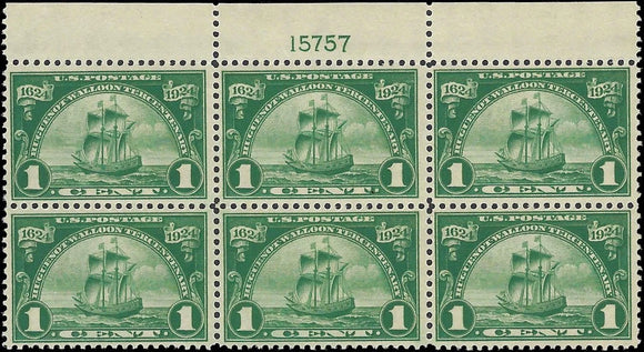 c1924 - Scott #614 Huguenot-Walloon Plate Block of 6 - MH, OG - Nice & Solid
