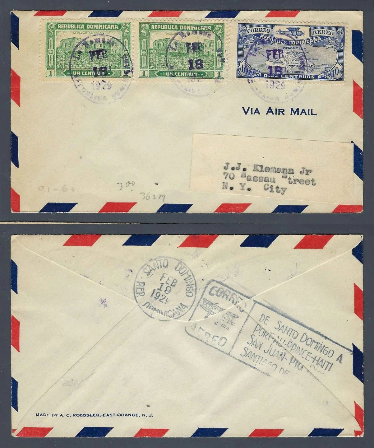 1929 FAM 6 First Flight Cover Santo Domingo Dominican Republic to New York