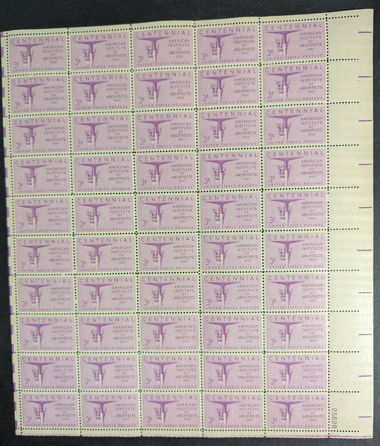 1957 USA 3c Architects Sheet -Scott 1089 -MNH, Undisturbed OG -No Sig Flaws