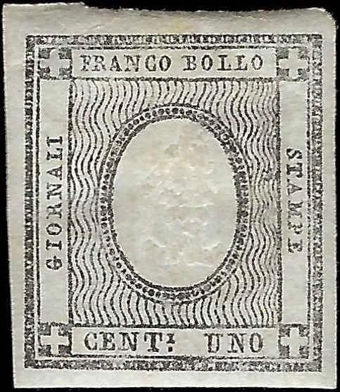 1861 Sardinia Italy Newspaper 1c Stamp - Scott P1 - MH - Margins!