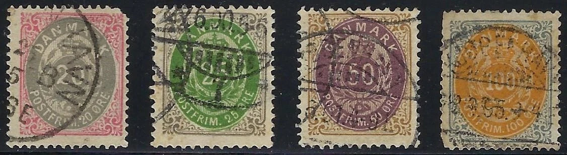 1875 Denmark Lot - Scott 31-34 - Used - As Shown - Some Minor Flaws