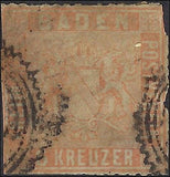 c1861 Baden, Germany 6kr - Sc# 13 (Perf 13.5) - with Flaws as Shown - Cat= $72.5