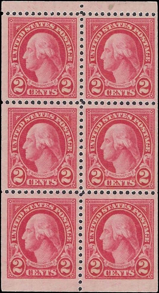 c1926 - #634 2c Booklet Pane of 6 -Mint, Disturbed Gum (Perf 11x10.5) Fresh!