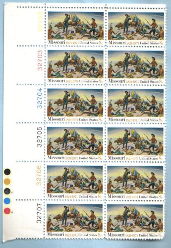 1971 Missouri Statehood Plate Block of 12 8c Postage Stamps, Scott1426, MNH, OG