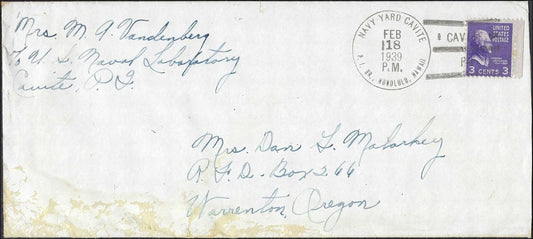 1939 Navy Yard Cavite Philippines Cover to Oregon Pre-WWII US Naval Mail