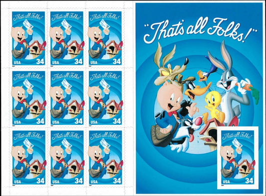 c2001 - Scott 3535 Porky Pig 10th Stamp Imperf Sheet - MNH - Cat= $50