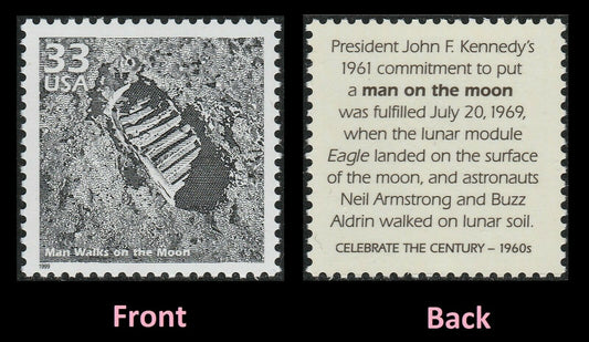 1999 Celebrate the 1960s Moon Walk Single 33c Postage Stamp, Scott 3188c, MNH, OG