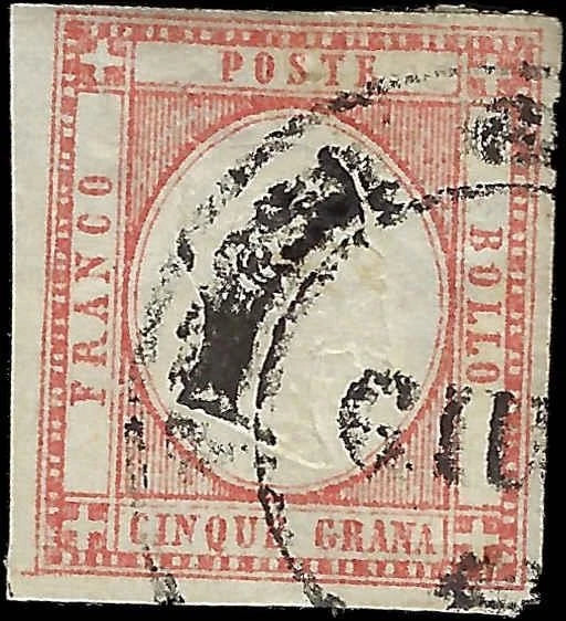 1861 Neapolitan, Italy 5g Stamp - Used - Scott 23 - Cat= $125