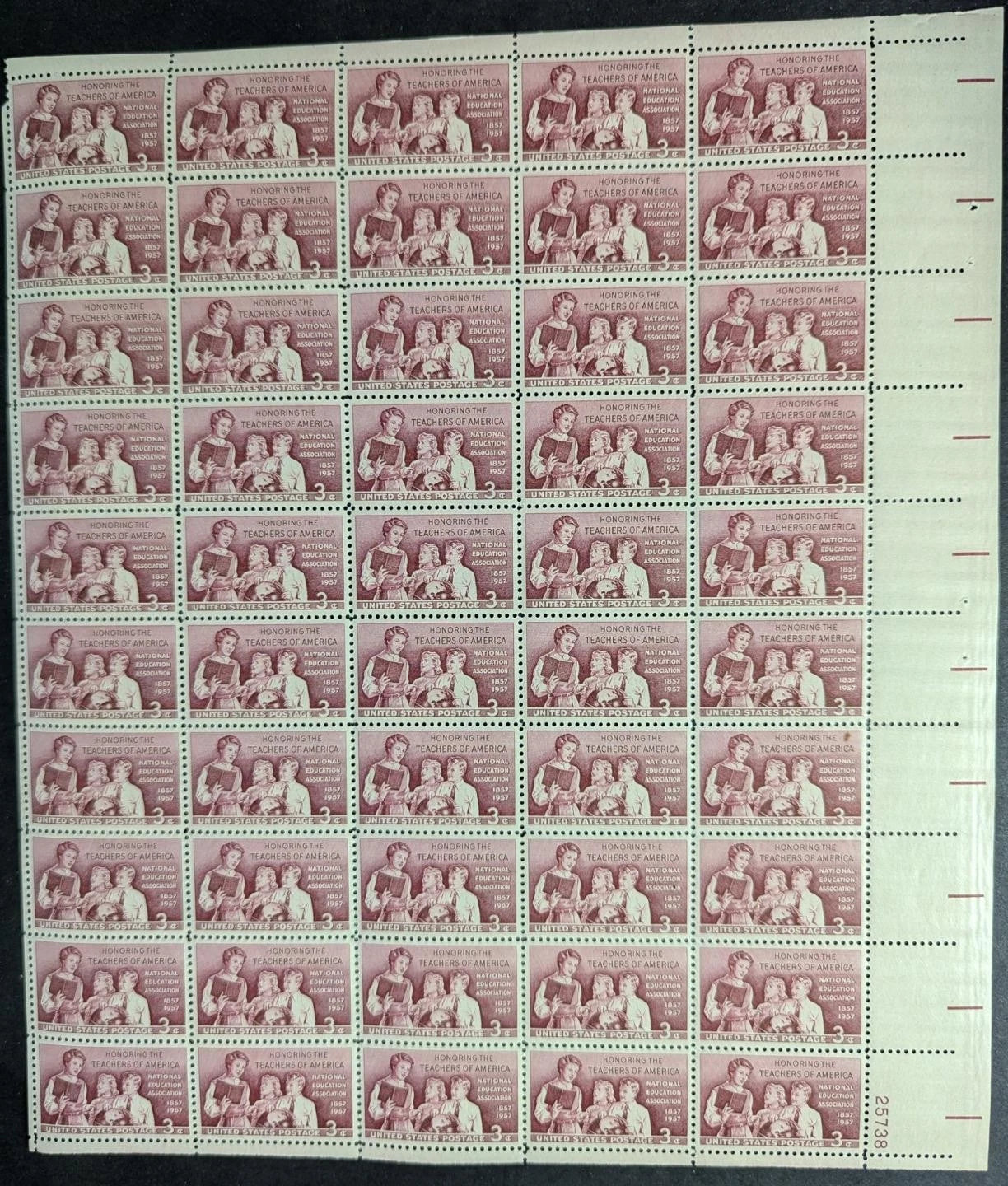 1957 USA 3c Teachers Sheet -Scott 1093 -MNH, Undisturbed OG -Corner Flaw UR