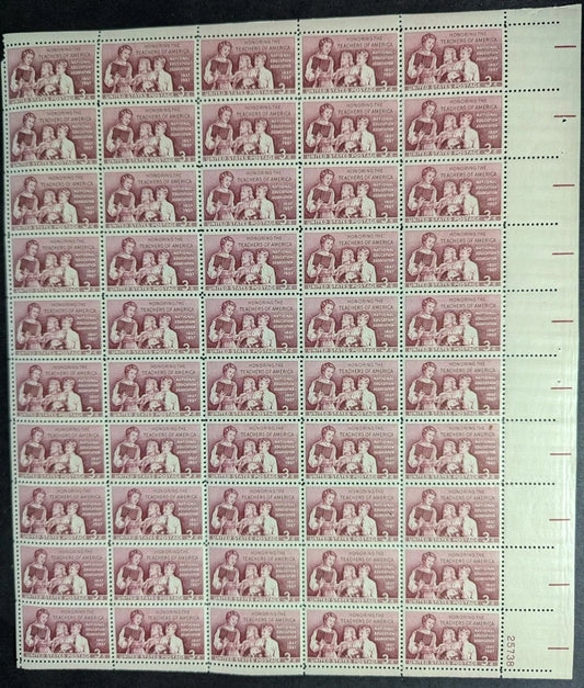 1957 USA 3c Teachers Sheet -Scott 1093 -MNH, Undisturbed OG -Corner Flaw UR