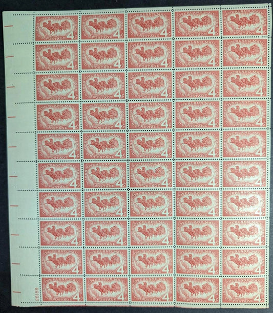 1958 USA 4c Overland Mail Sheet -Scott 1120 -MNH, Undisturbed OG -No Sig Flaws
